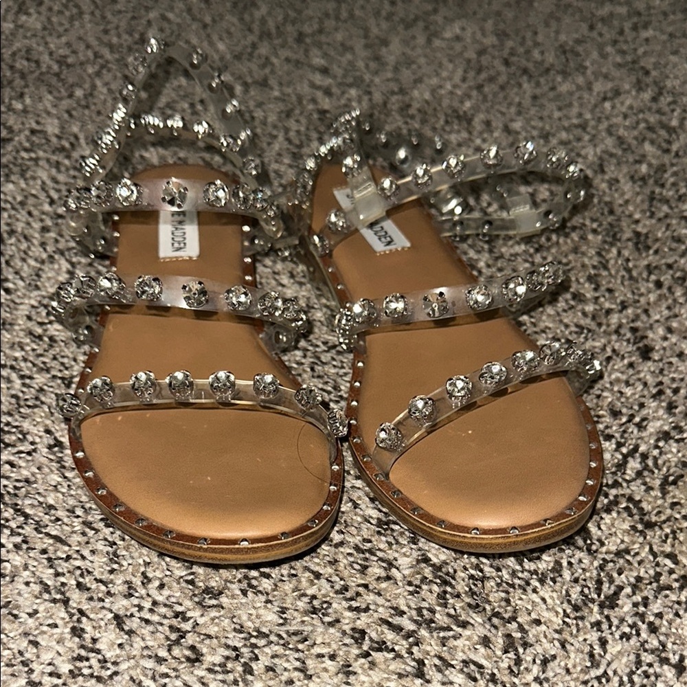 Steve Madden Clear and Rhinestone Studded Sandals Size 6.5. Excellent condition